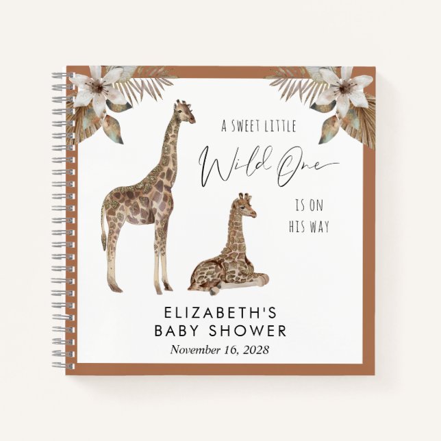 Giraffen Boho Watercolor Baby Shower Gästebuch Notizbuch (Vorderseite)