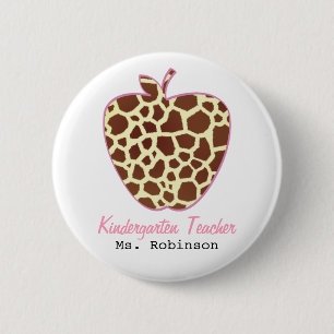 Giraffen-Druck-Apple-Kindergärtnerin Button