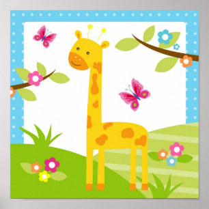 Giraffen-Dschungel-Tier-Kinderzimmer-Wandbild Poster