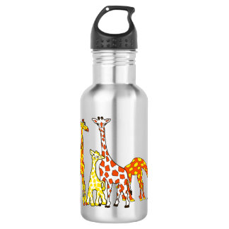 Giraffen-Familie in der orange und gelben Trinkflasche