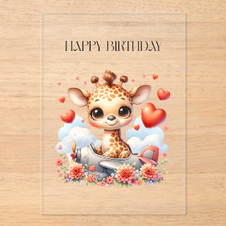 Giraffen-Flugzeug-Geburtstag Acryleinladungen