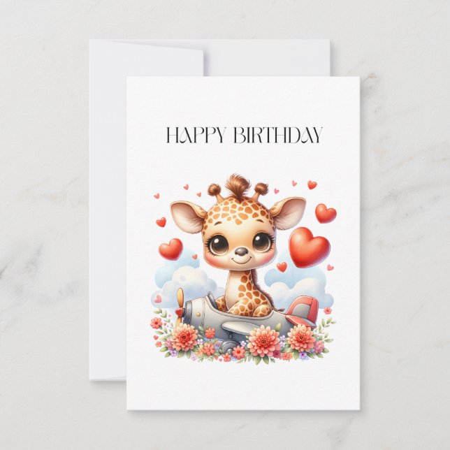 Giraffen-Flugzeug-Geburtstag Dankeskarte (Vorderseite)