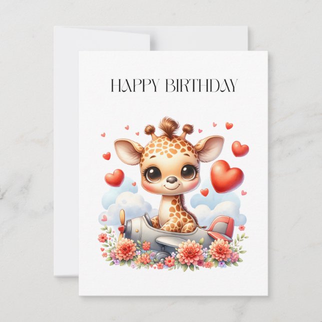 Giraffen-Flugzeug-Geburtstag Einladung (Vorderseite)