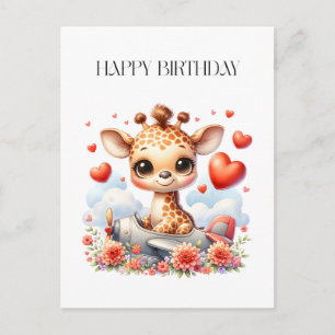 Giraffen-Flugzeug-Geburtstag Feiertagspostkarte