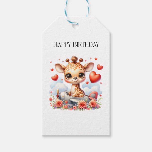Giraffen-Flugzeug-Geburtstag Geschenkanhänger (Vorderseite)