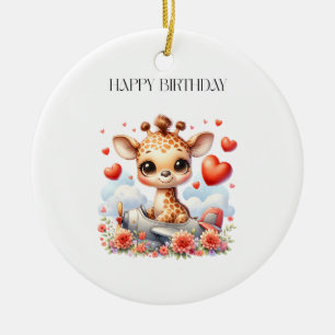 Giraffen-Flugzeug-Geburtstag Keramik Ornament