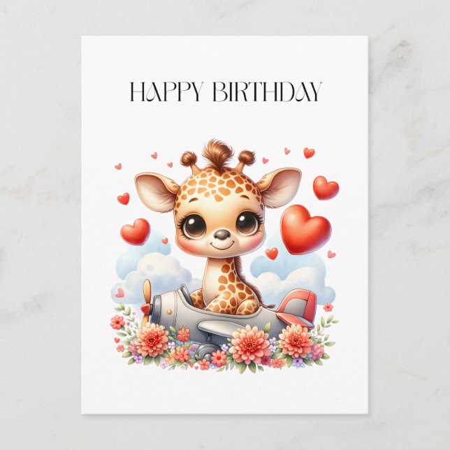 Giraffen-Flugzeug-Geburtstag Postkarte (Vorderseite)
