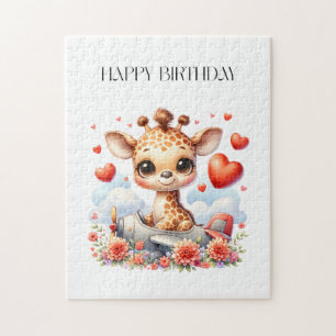 Giraffen-Flugzeug-Geburtstag Puzzle
