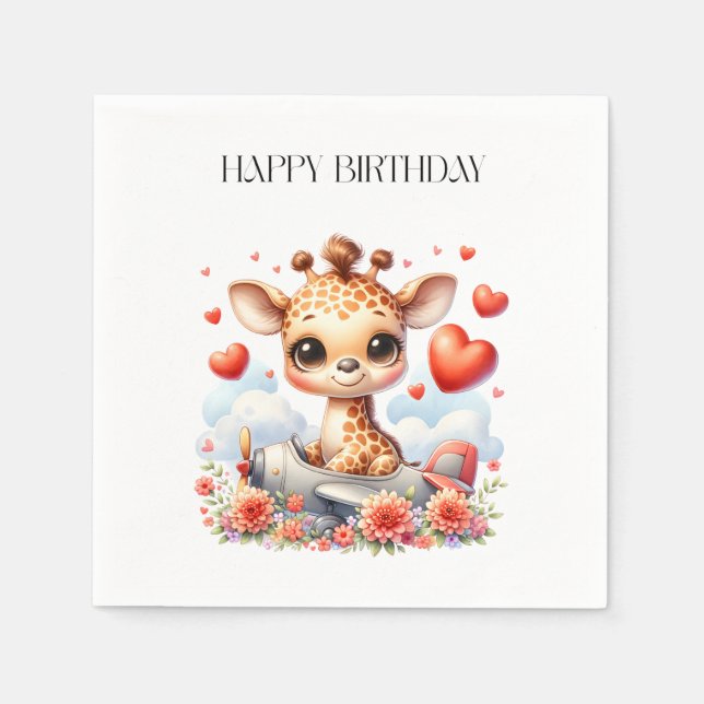 Giraffen-Flugzeug-Geburtstag Serviette (Vorderseite)