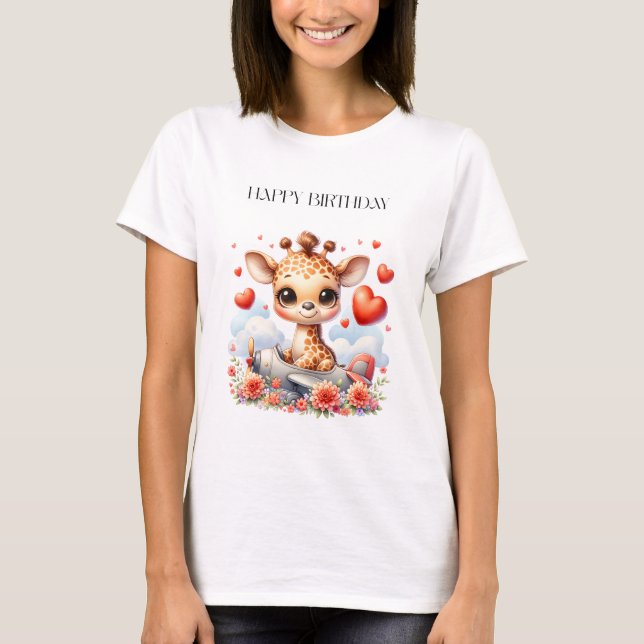 Giraffen-Flugzeug-Geburtstag T-Shirt (Vorderseite)