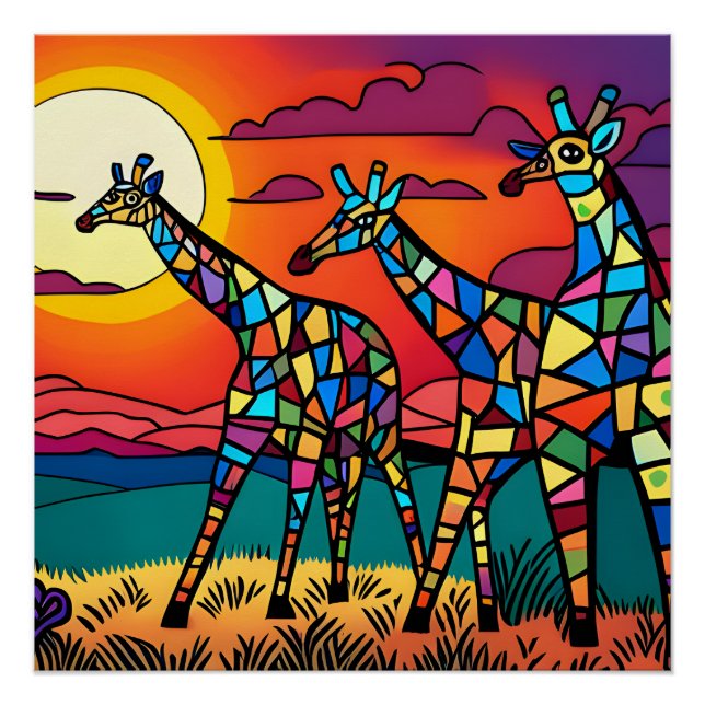Giraffen in der Savanna Unter dem Abend Sonne Poster (Vorderseite)