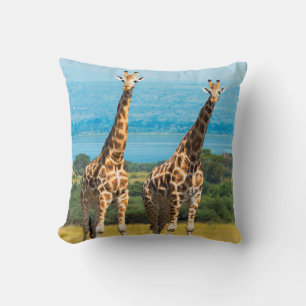 Giraffen in der Savanne, Uganda Kissen