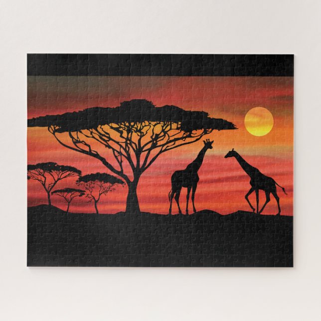 Giraffen in einem serengeti-afrikanischen Sonnenun Puzzle (Horizontal)