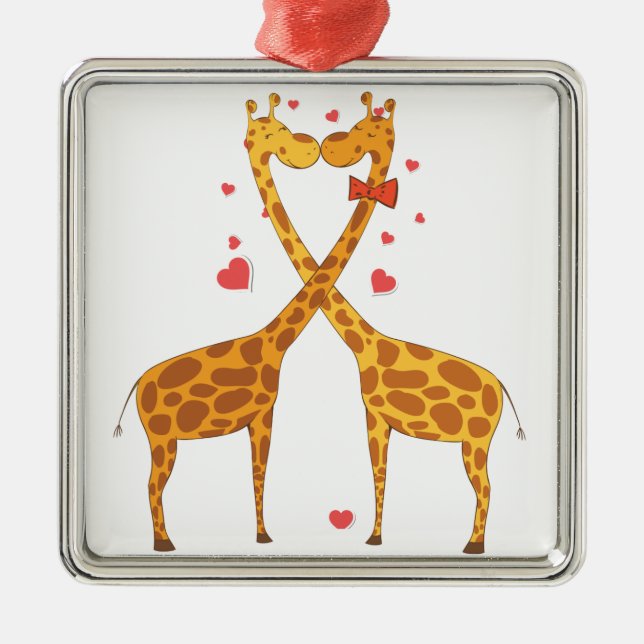 Giraffen in Liebe Silbernes Ornament (Vorne)