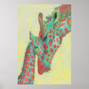 Giraffen in Orange und Aqua Poster