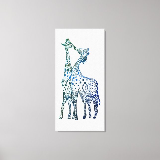 Giraffen Kiss Zeichnend Single Print Leinwanddruck (Vorderseite)