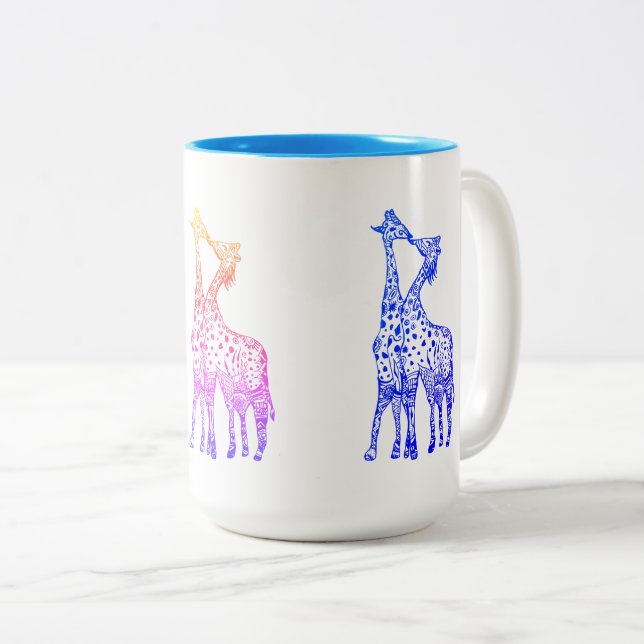 Giraffen küssen das Zeichnen von 444 ml Zwei-Ton Zweifarbige Tasse (VorderseiteRechts)