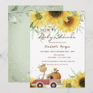 Giraffen LKW Kürbis Sonnenblumen Fahrt Babyparty Einladung