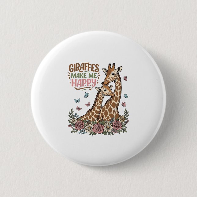 Giraffen machen mich glücklich Vintage-Blumen-Shir Button (Vorderseite)