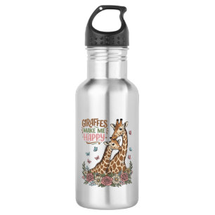 Giraffen machen mich glücklich Vintage-Blumen-Shir Edelstahlflasche