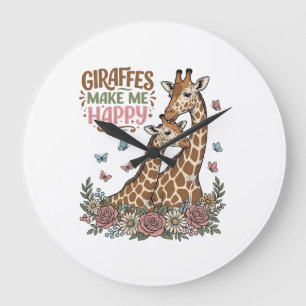 Giraffen machen mich glücklich Vintage-Blumen-Shir Große Wanduhr