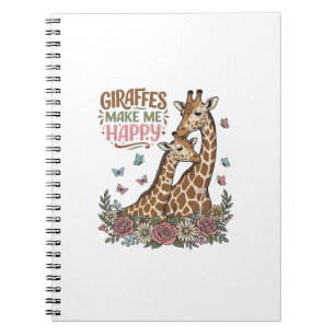 Giraffen machen mich glücklich Vintage-Blumen-Shir Notizblock