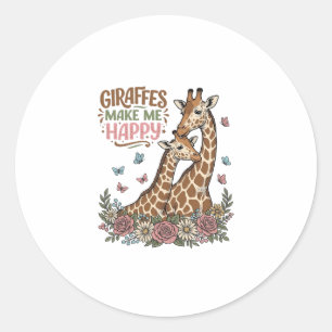 Giraffen machen mich glücklich Vintage-Blumen-Shir Runder Aufkleber