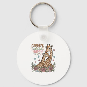 Giraffen machen mich glücklich Vintage-Blumen-Shir Schlüsselanhänger