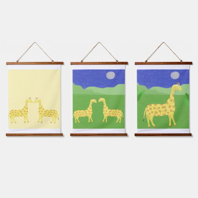 Giraffen Malkunst Wandteppich Mit Holzrahmen (Dreifach)