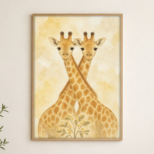 Giraffen-Paar-Wasserfarben-Whimsical-Kunstposter Poster