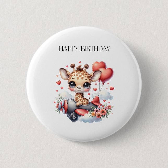 Giraffen-Pilot Geburtstag Button (Vorderseite)
