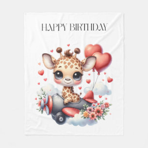 Giraffen-Pilot Geburtstag Fleecedecke