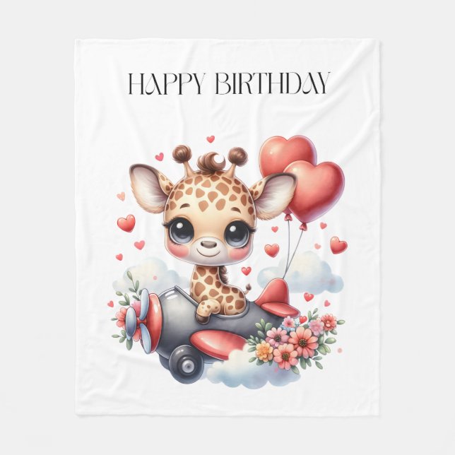 Giraffen-Pilot Geburtstag Fleecedecke (Vorderseite)