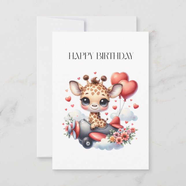 Giraffen-Pilot Geburtstag RSVP Karte (Vorderseite)