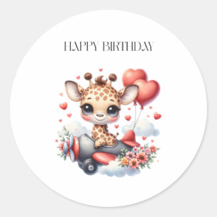 Giraffen-Pilot Geburtstag Runder Aufkleber
