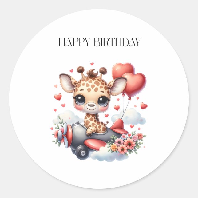 Giraffen-Pilot Geburtstag Runder Aufkleber (Vorderseite)