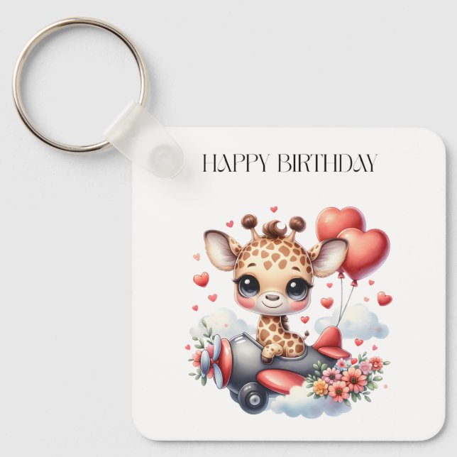 Giraffen-Pilot Geburtstag Schlüsselanhänger (Vorderseite)
