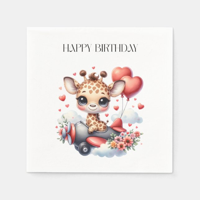 Giraffen-Pilot Geburtstag Serviette (Vorderseite)