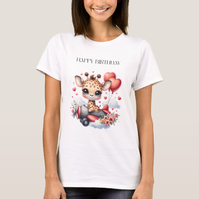 Giraffen-Pilot Geburtstag T-Shirt (Vorderseite)