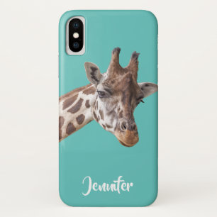 Giraffen-Porträt auf aquamarinem personalisiertem Case-Mate iPhone Hülle