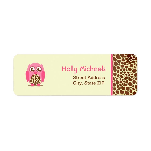 Giraffen Print & Pink Owl Address Labels (Vorne)