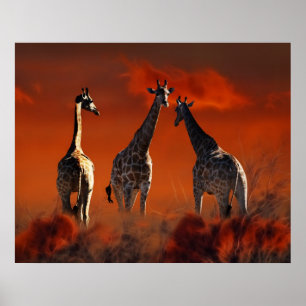 Giraffen-Reihe vom südafrikanischen wilden Leben Poster