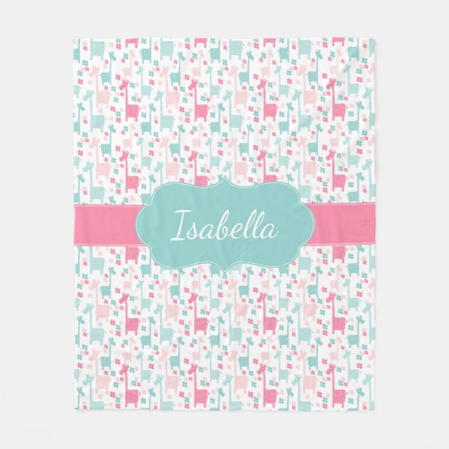 Giraffen-rosa tadelloses Aqua-aquamarine Fleecedecke (Vorderseite)