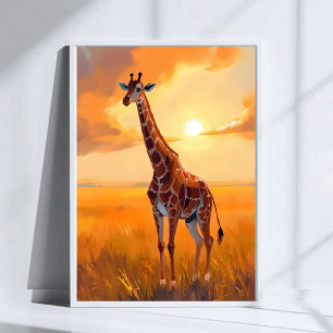 Giraffen-Safari-Sonnenuntergang-Tiermalerei Poster