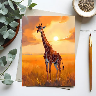 Giraffen-Safari-Sonnenuntergang-Tiermalerei Postkarte