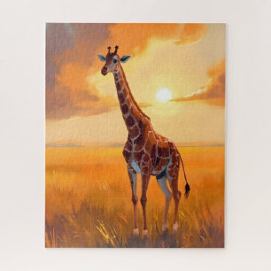 Giraffen-Safari-Sonnenuntergang-Tiermalerei Puzzle