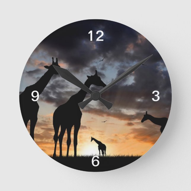 Giraffen-Silhouette des wilden Tieres der Runde Wanduhr (Vorderseite)