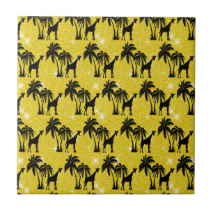 Giraffen-Silhouette Tropischer Palmbaum Blätter Zo Fliese