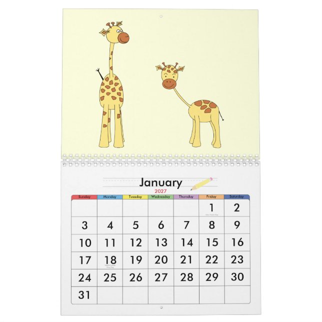 Giraffen tragen 2013 ein. Niedliche Cartoons Kalender (Jan 2027)