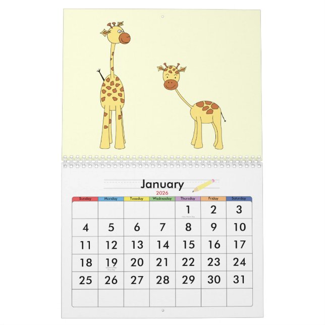 Giraffen tragen 2013 ein. Niedliche Cartoons Kalender (Jan 2026)